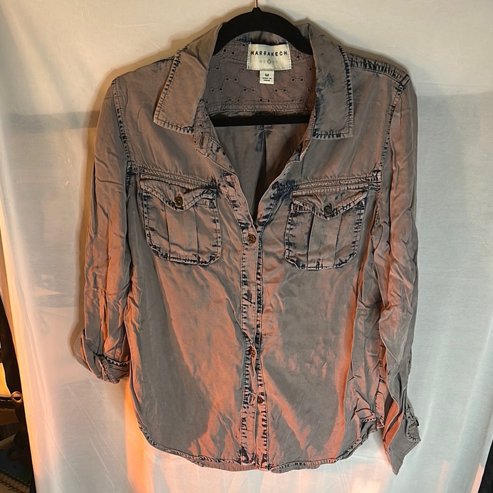 Women's Gray Button Down Shirt